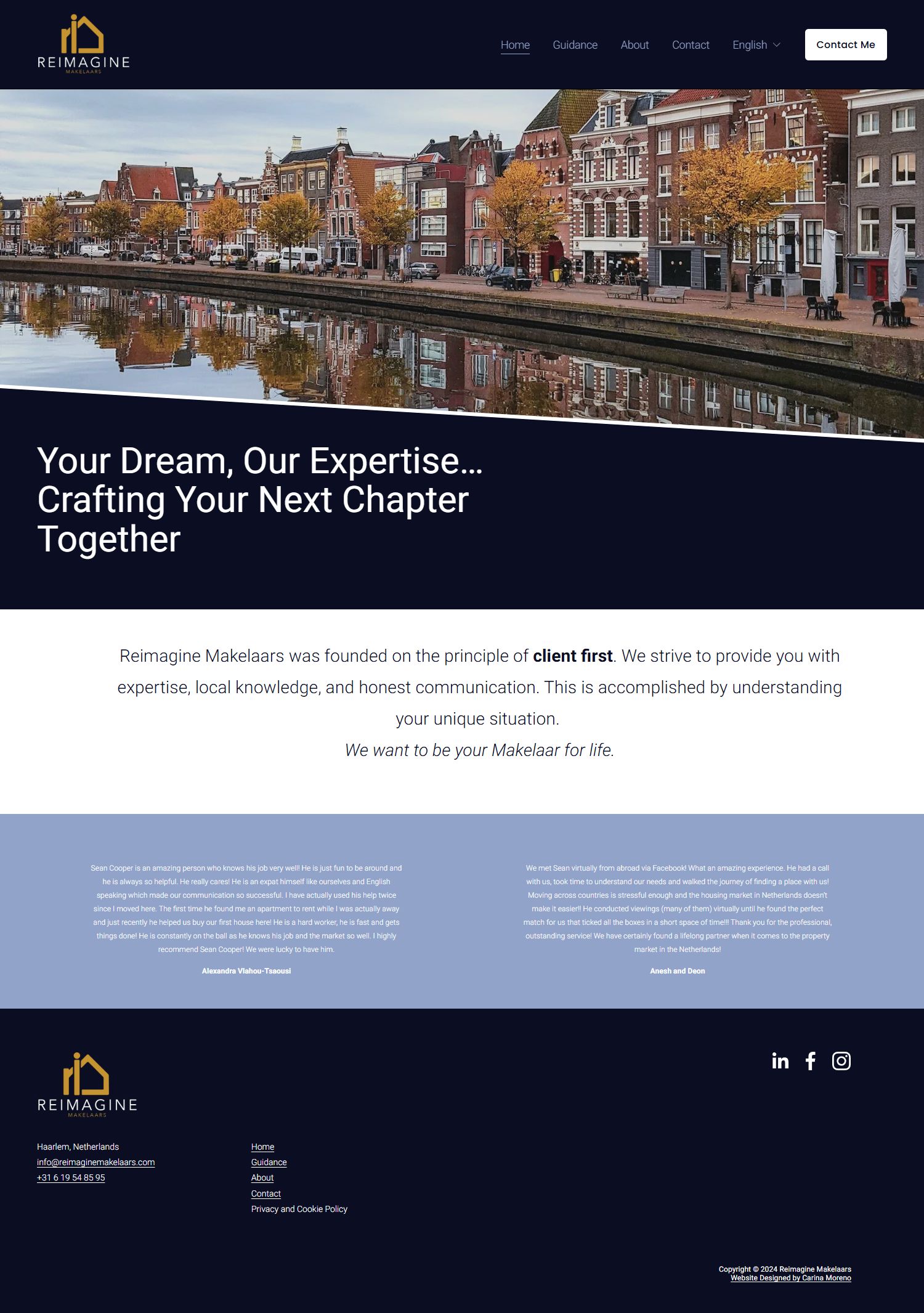 Screenshot van de website van www.reimaginemakelaars.com