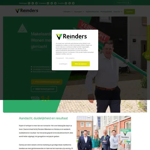 Screenshot van de website van www.makelaardijreinders.nl