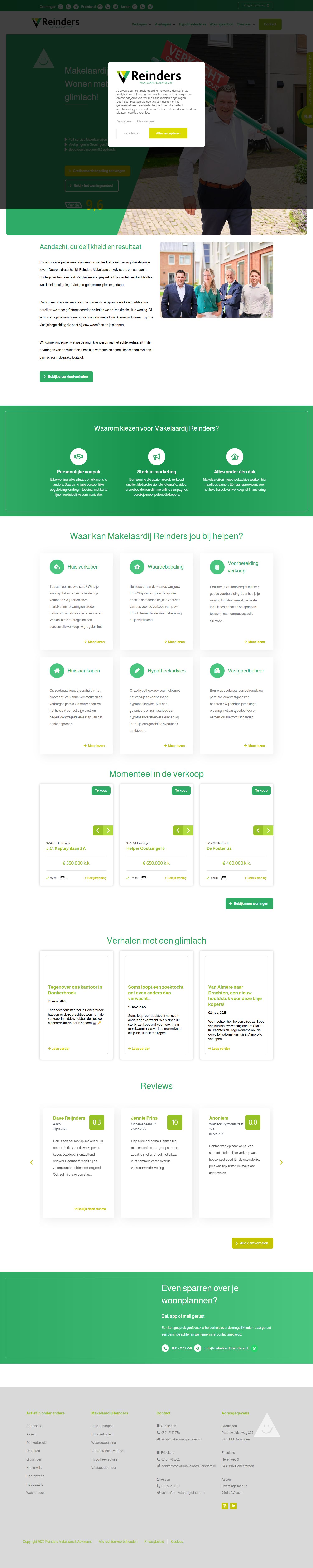 Screenshot van de website van makelaardijreinders.nl