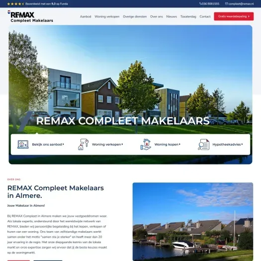 Screenshot van de website van makelaar-almere-compleet.remax.nl
