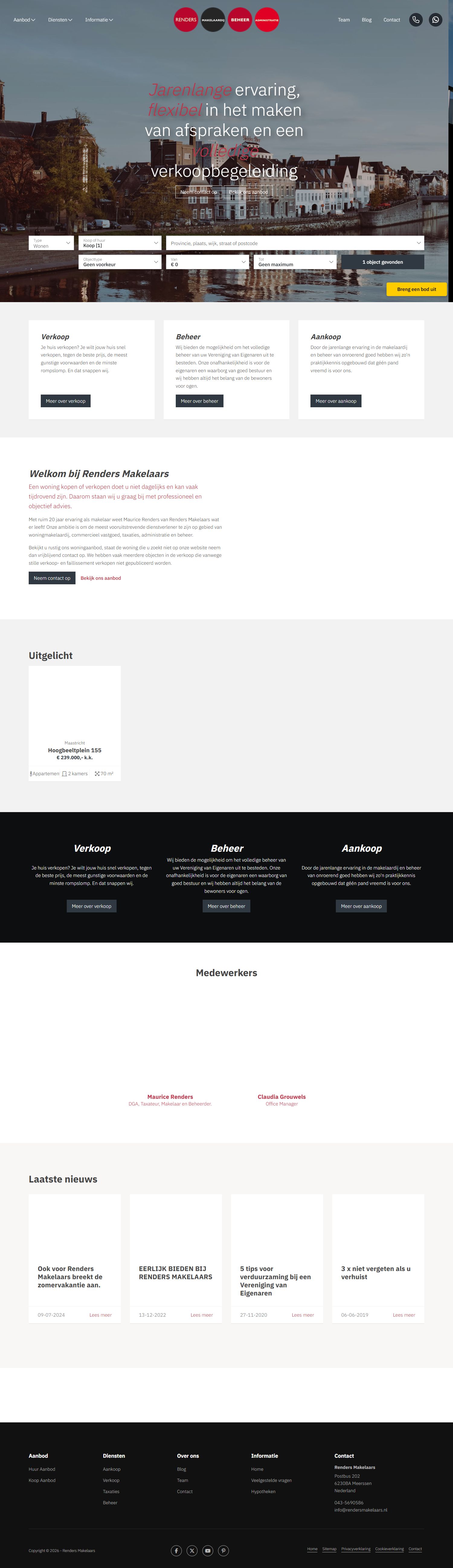 Screenshot van de website van www.rendersmakelaars.nl