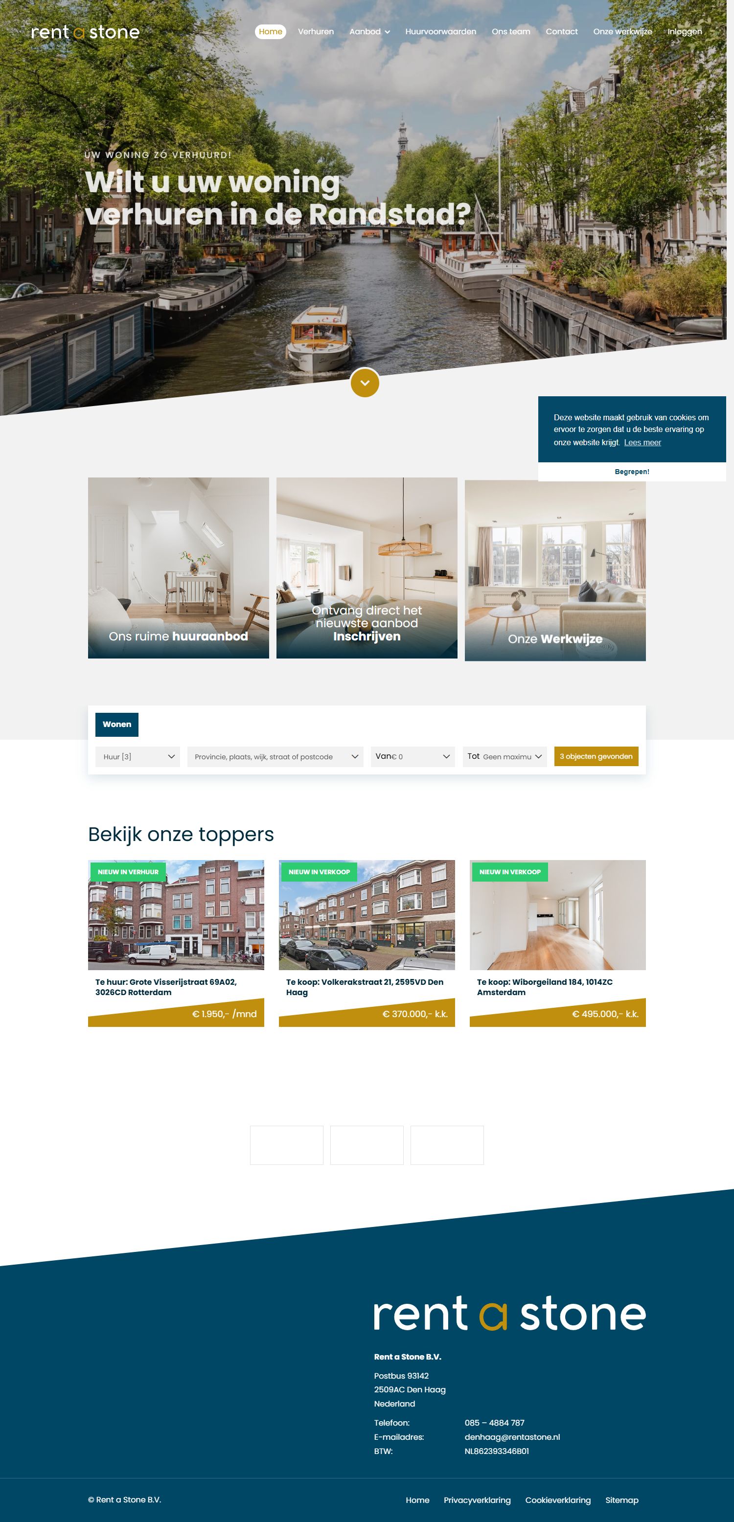 Screenshot van de website van www.rentastone.nl