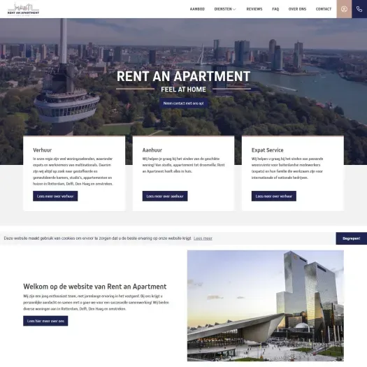 Screenshot van de website van www.rentanapartment.nl