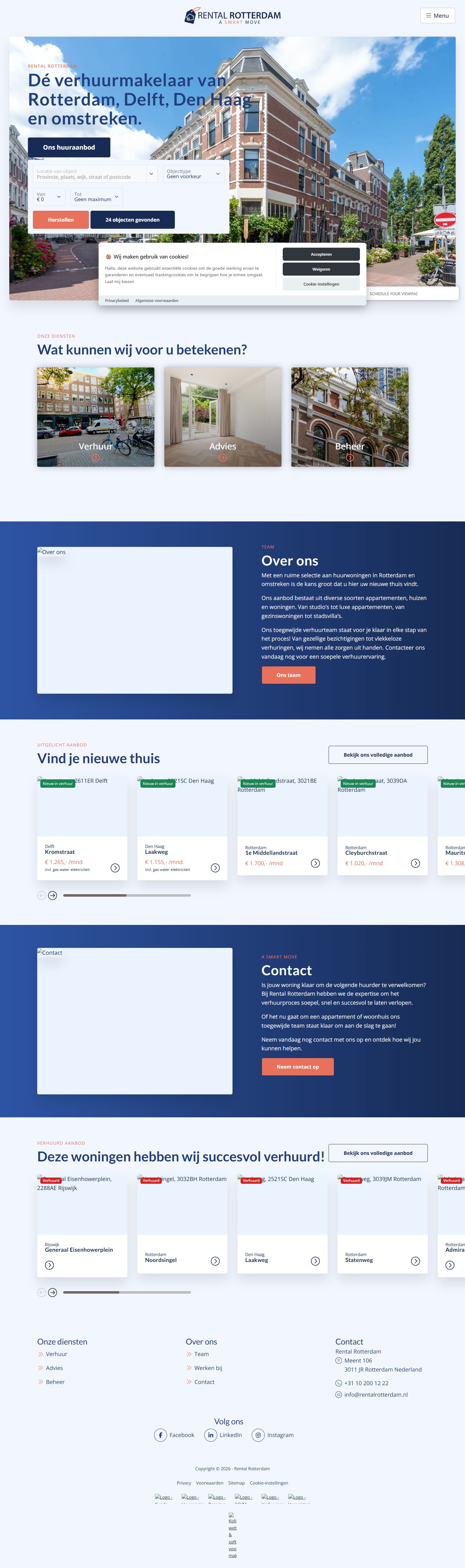 Screenshot van de website van www.rentalrotterdam.nl