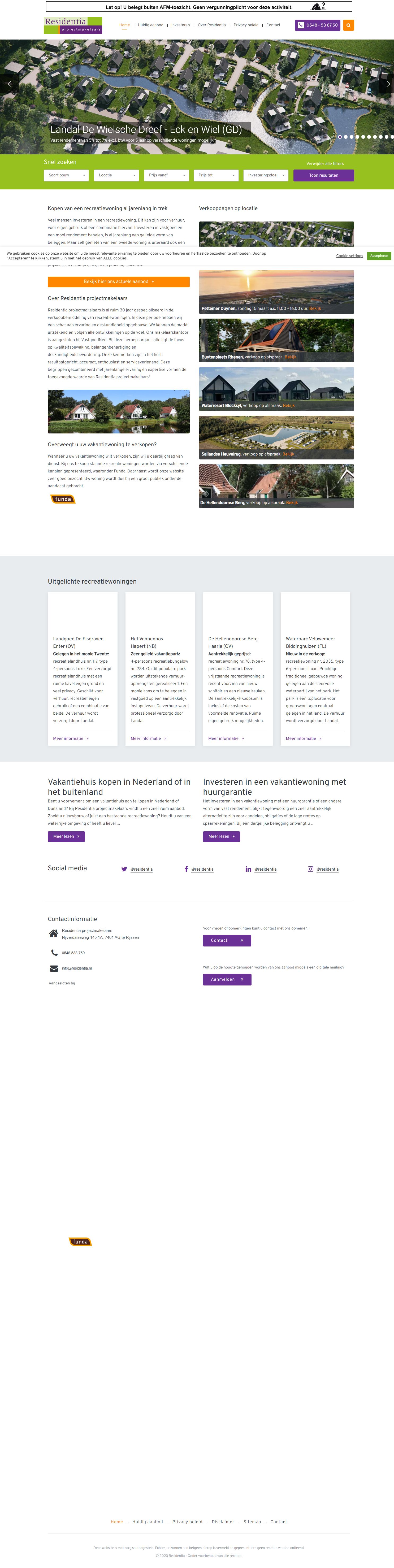 Screenshot van de website van www.residentia.nl