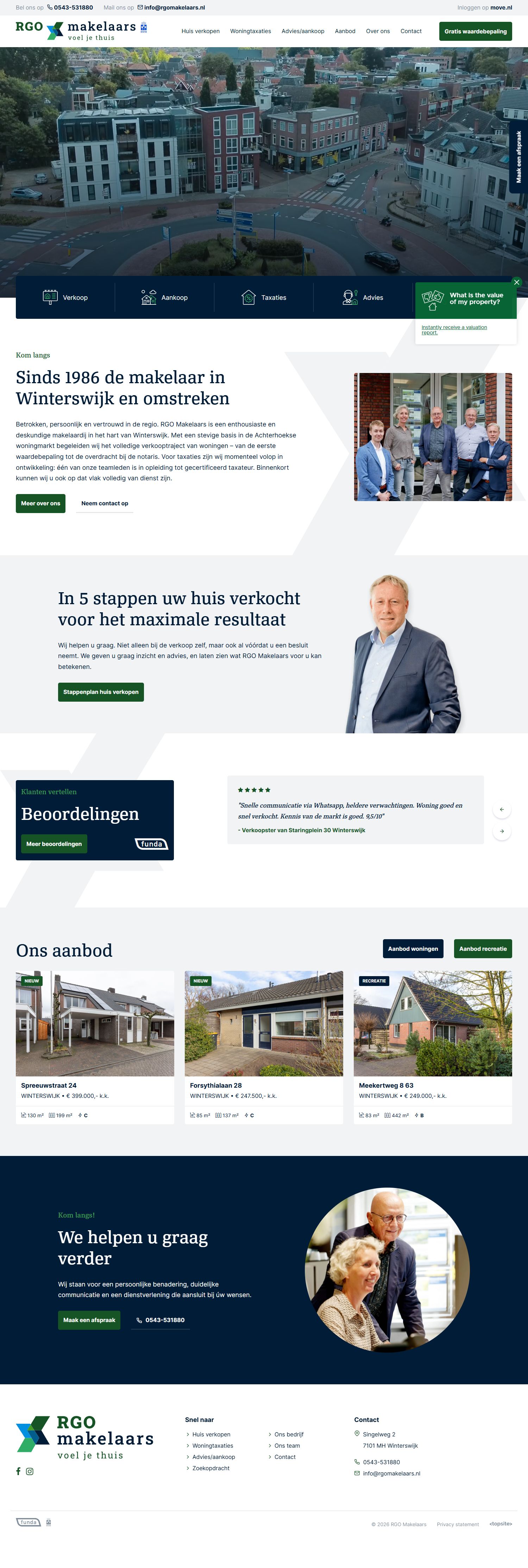 Screenshot van de website van www.rgomakelaars.nl