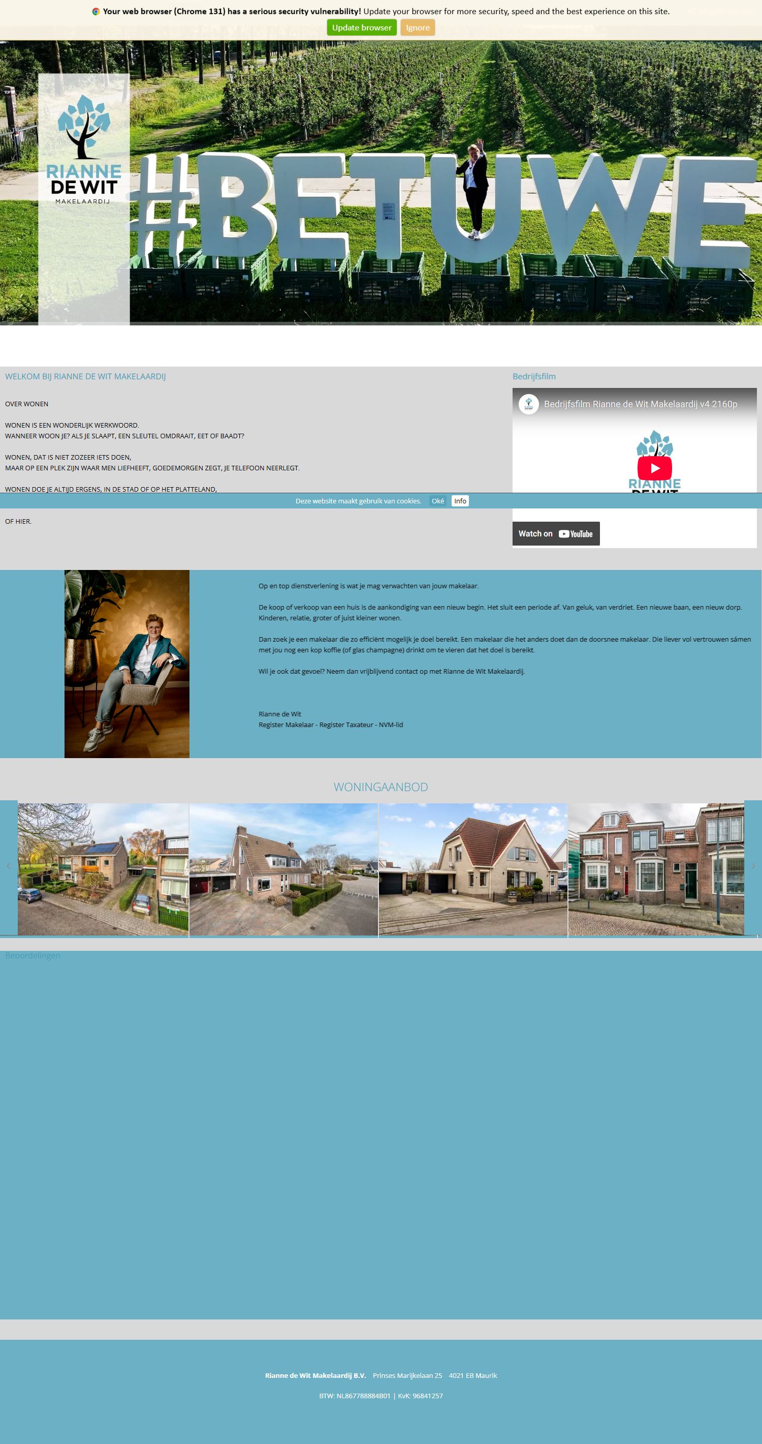 Screenshot van de website van www.riannedewit.nl