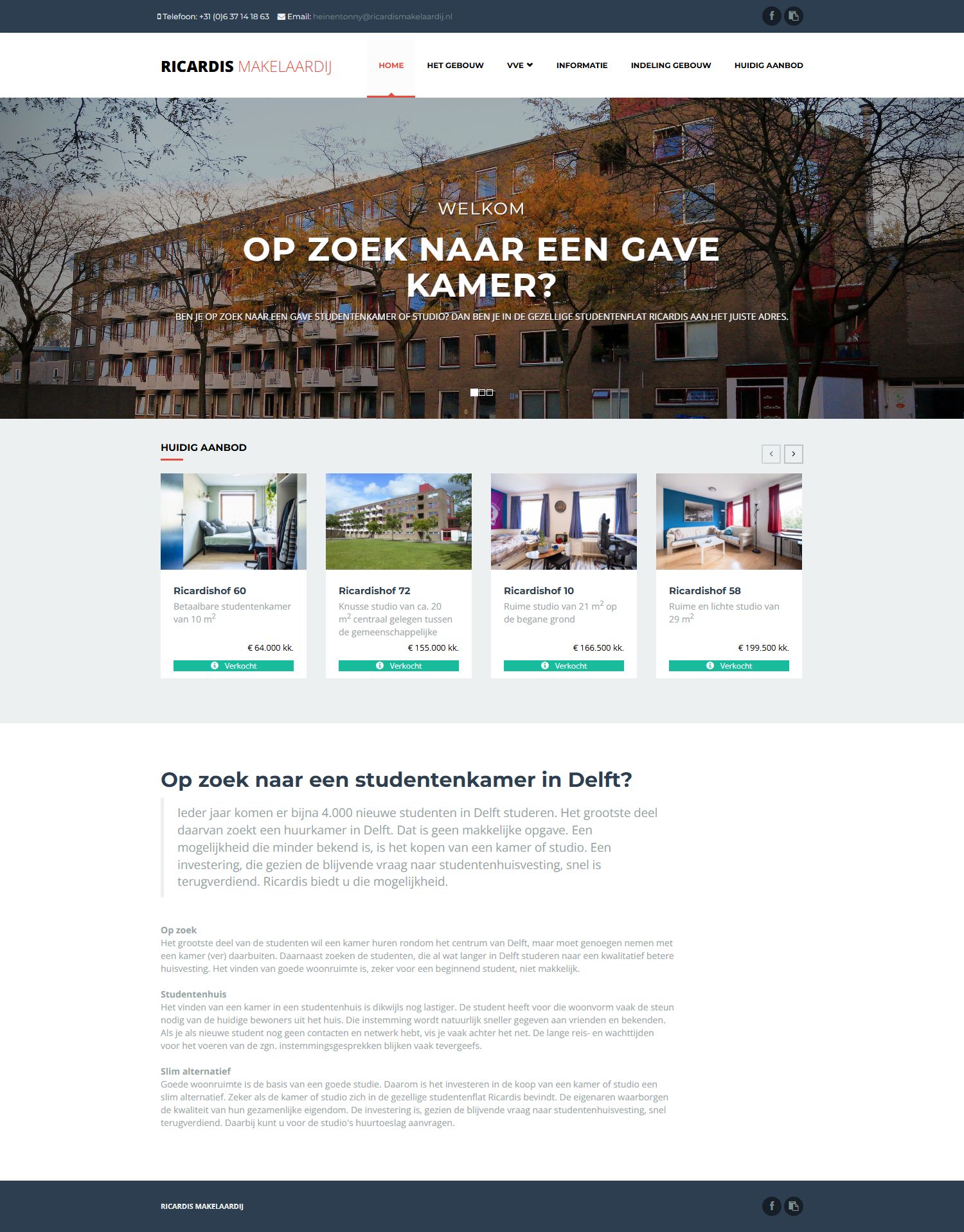 Screenshot van de website van www.ricardismakelaardij.nl