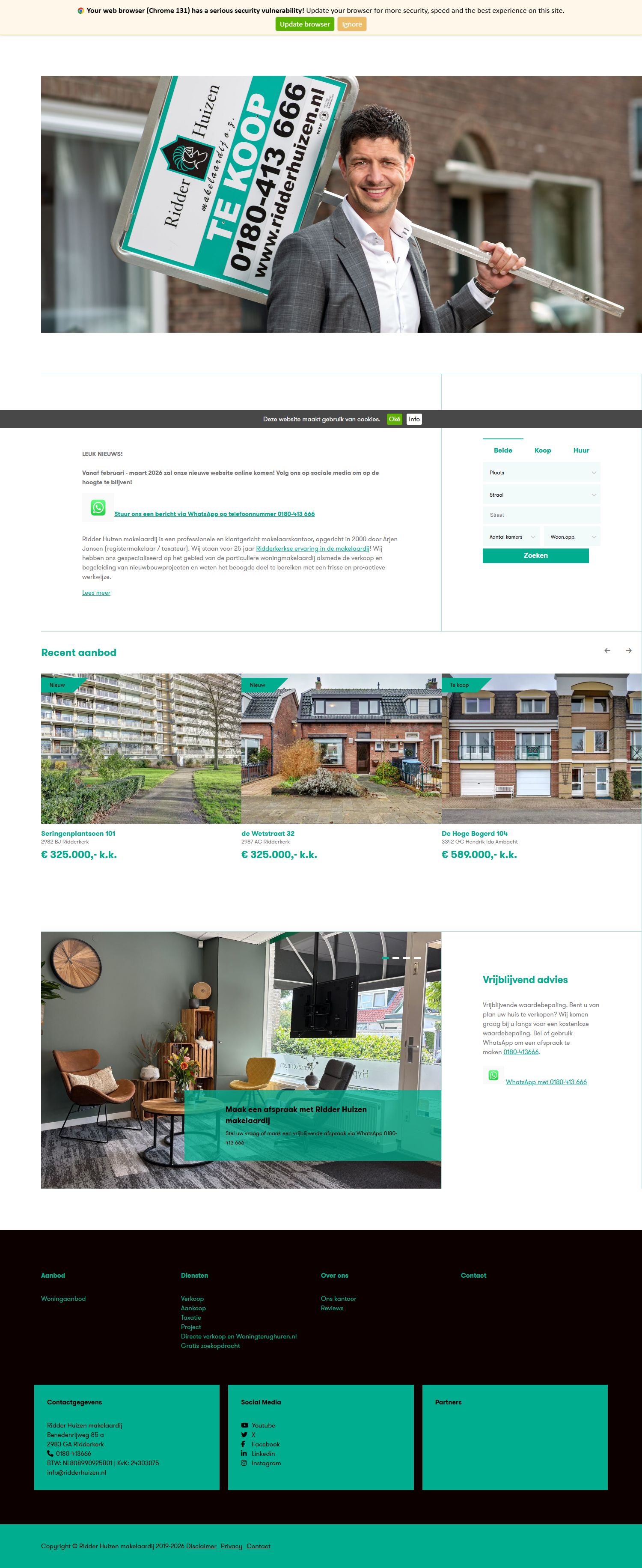 Screenshot van de website van www.ridderhuizen.nl