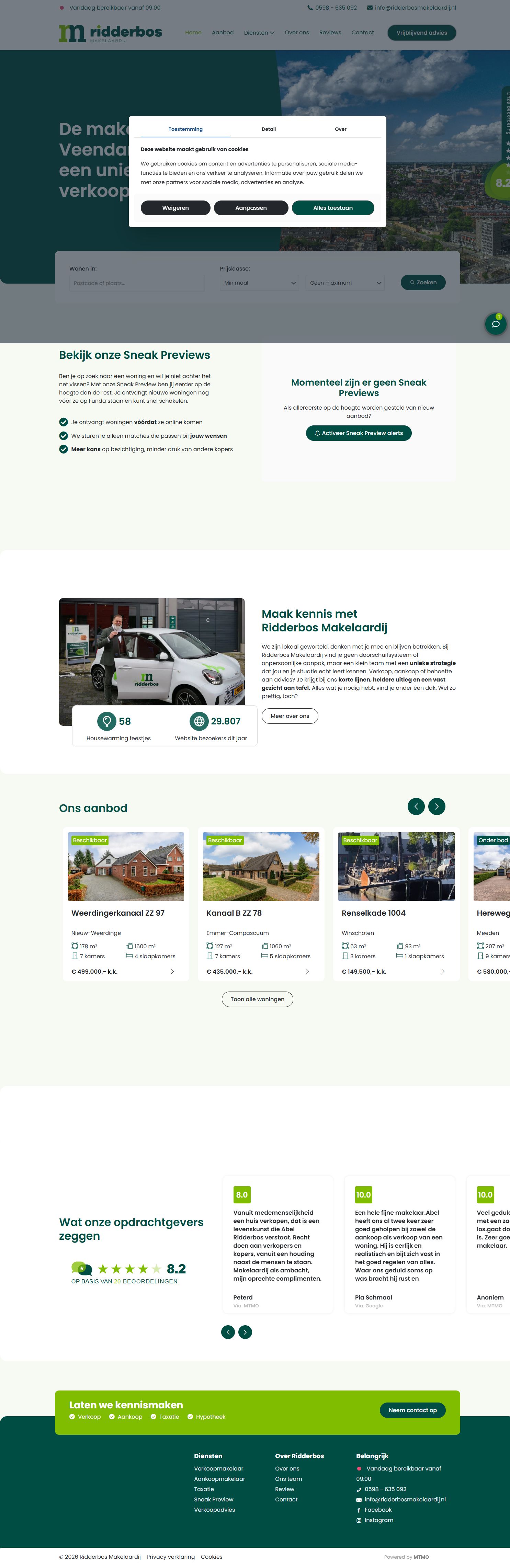 Screenshot van de website van www.ridderbosmakelaardij.nl