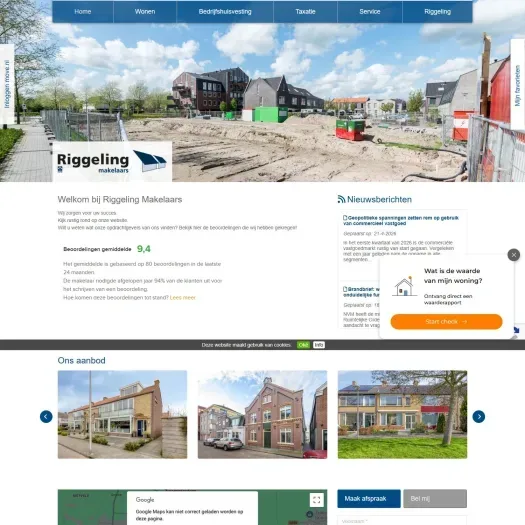 Screenshot van de website van www.riggelingmakelaars.nl