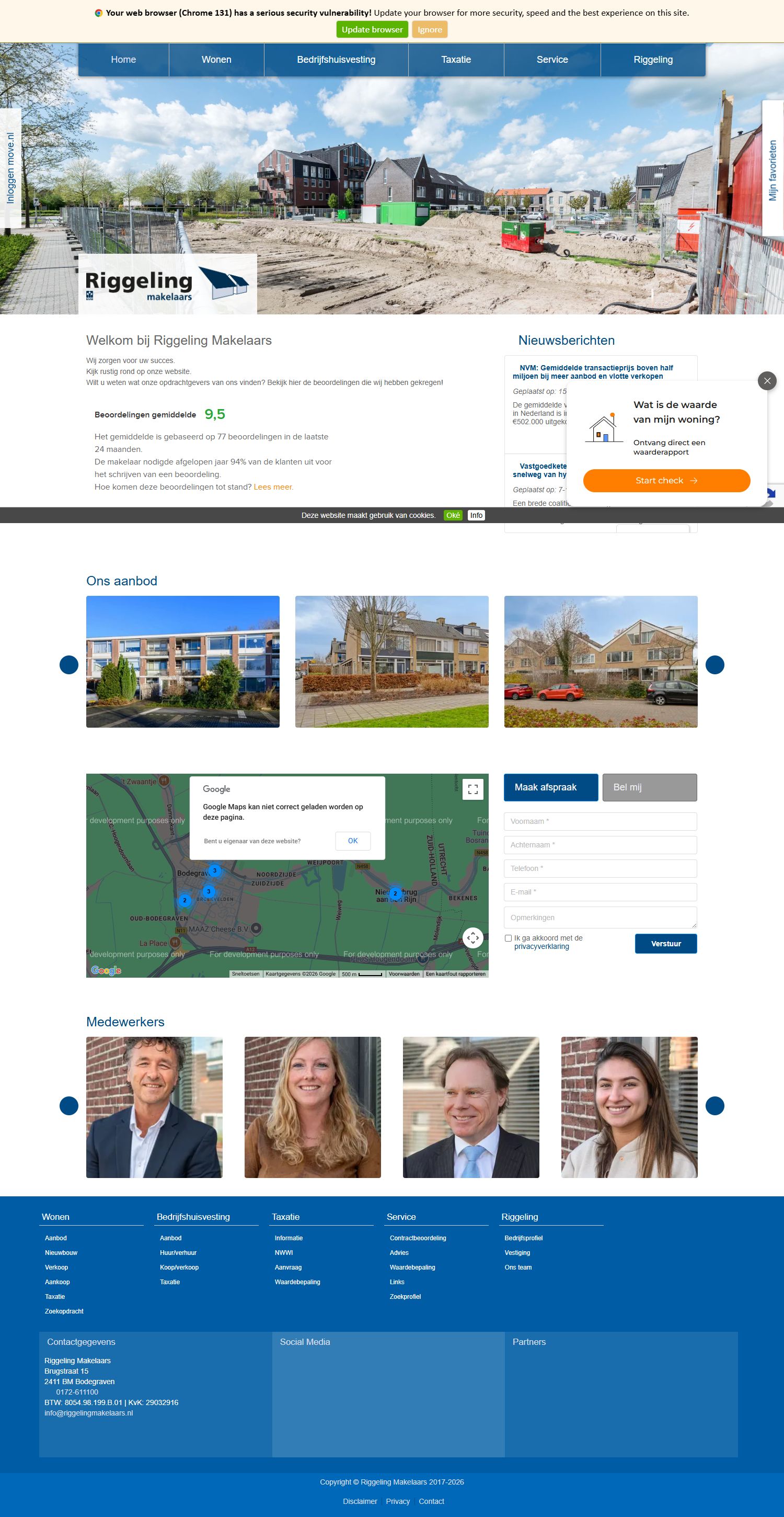 Screenshot van de website van www.riggelingmakelaars.nl