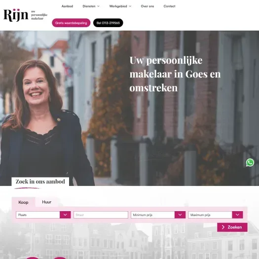 Screenshot van de website van www.rijnmakelaars.nl