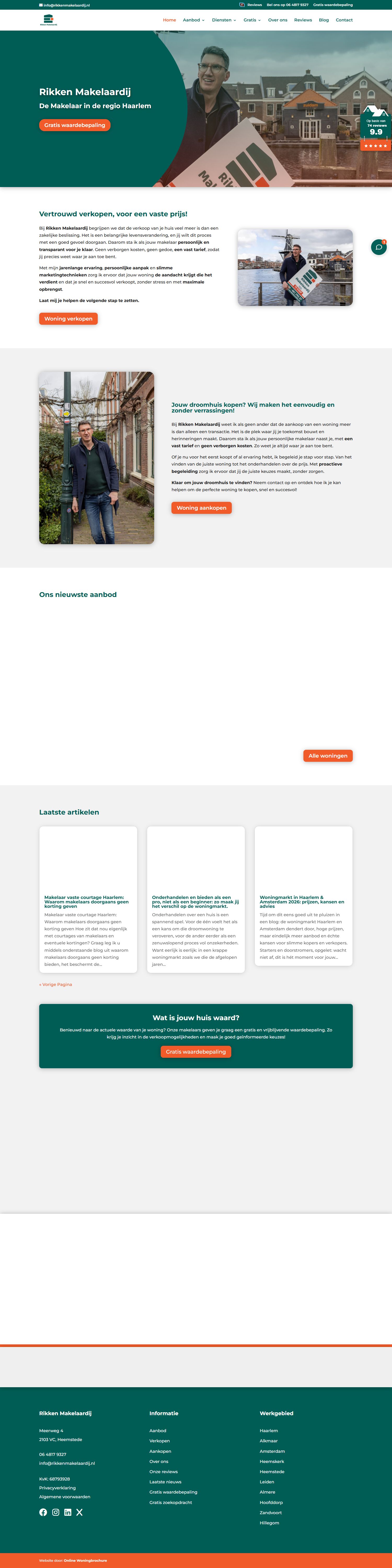 Screenshot van de website van rikkenmakelaardij.nl