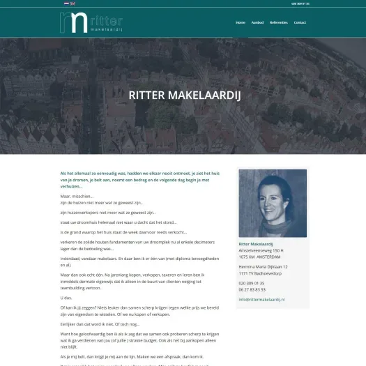 Screenshot van de website van www.rittermakelaardij.nl
