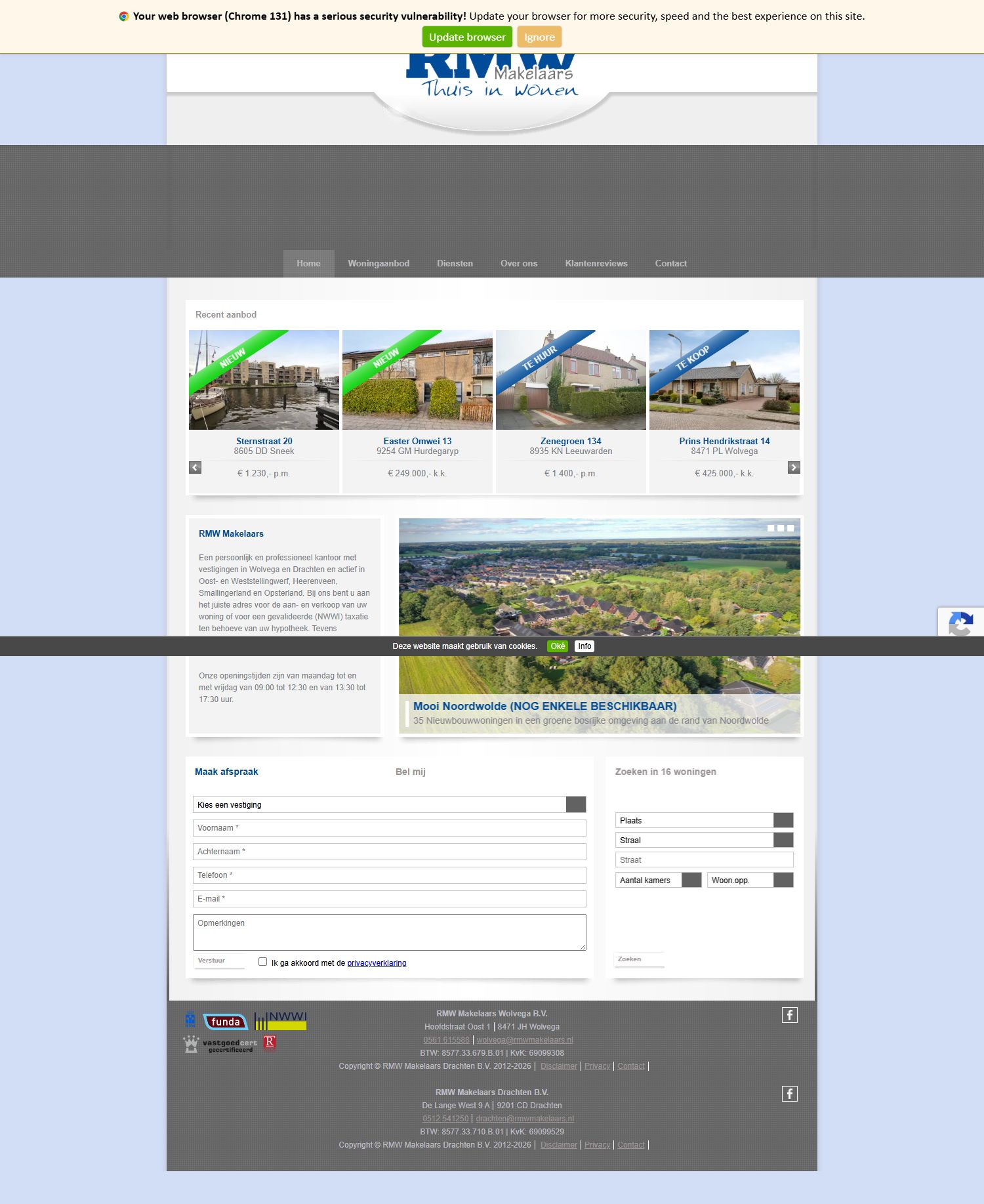 Screenshot van de website van www.rmwmakelaars.nl