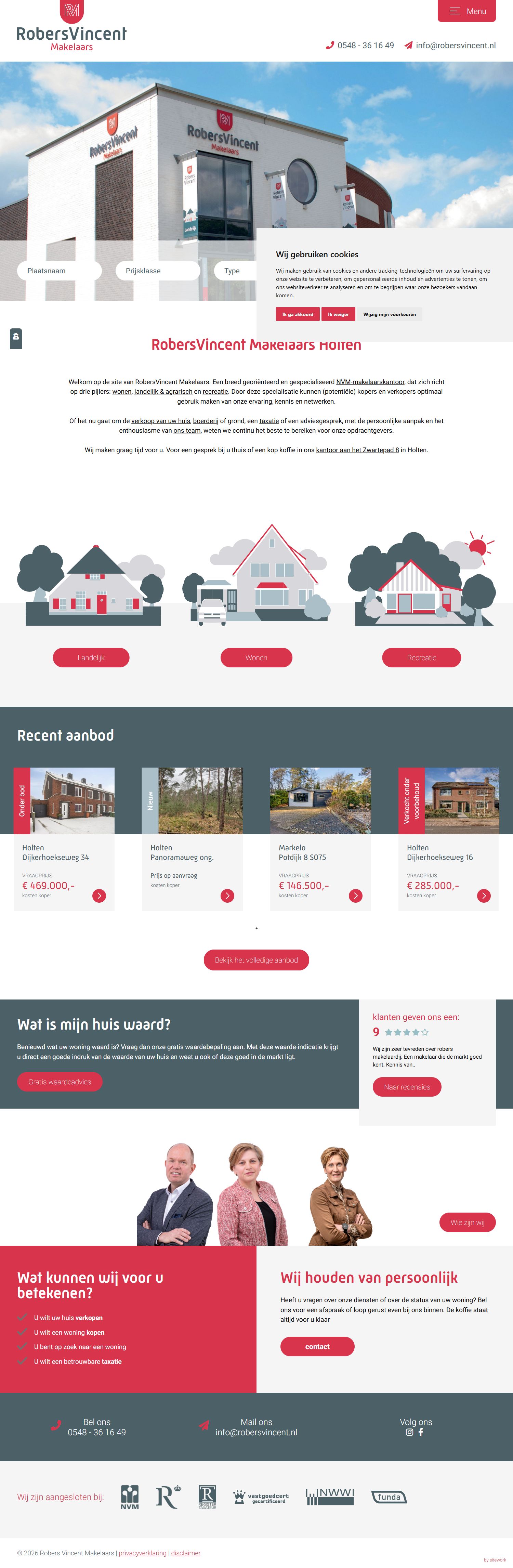 Screenshot van de website van www.robersvincent.nl