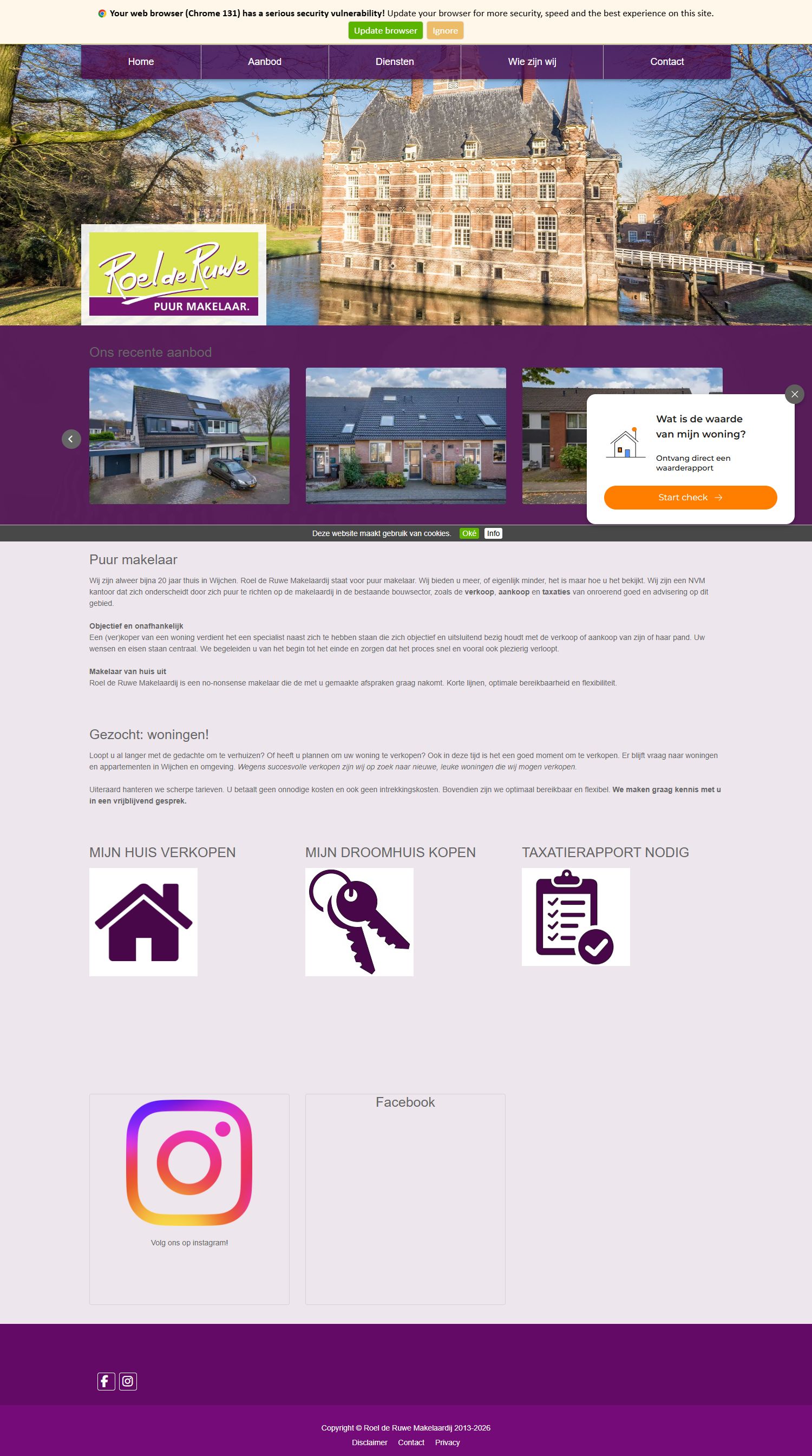 Screenshot van de website van www.roelderuwe.nl