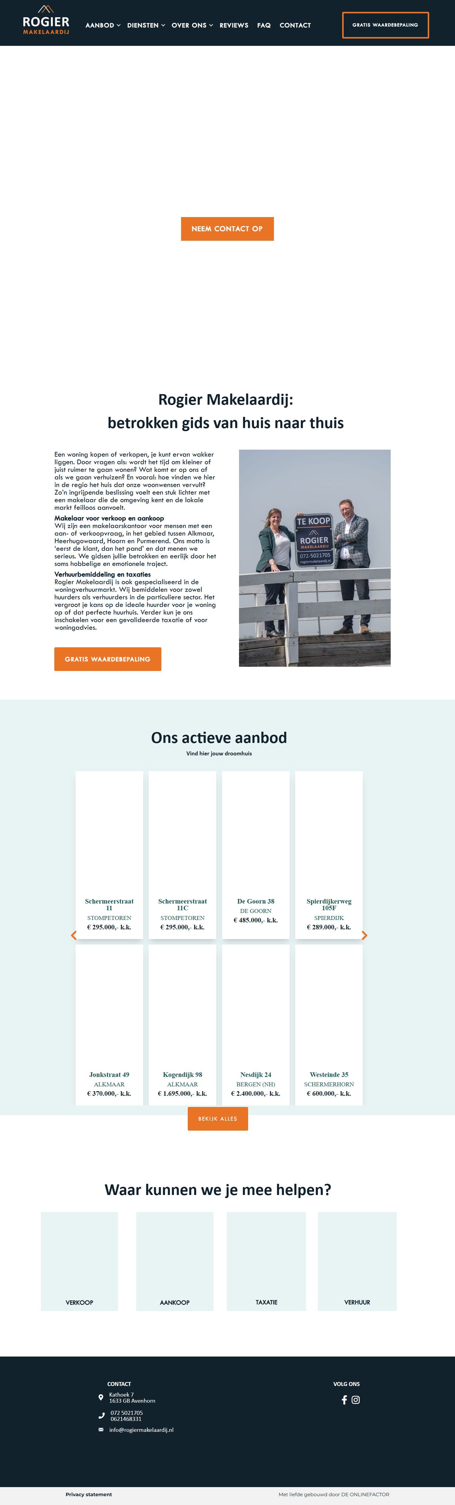 Screenshot van de website van www.rogiermakelaardij.nl
