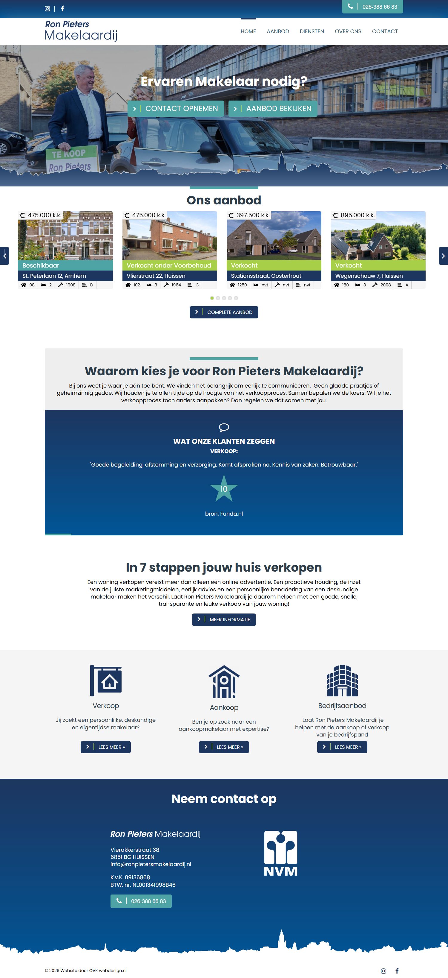 Screenshot van de website van www.ronpietersmakelaardij.nl