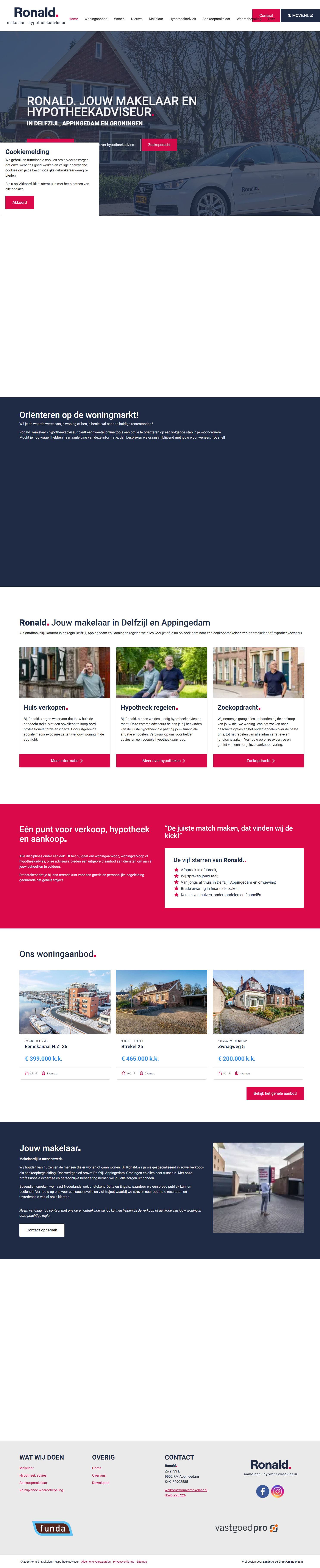 Screenshot van de website van ronaldmakelaar.nl