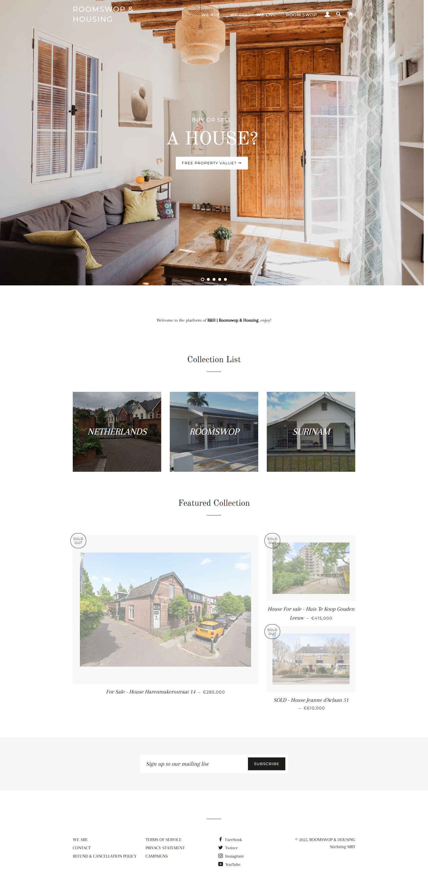 Screenshot van de website van www.roomswop.com