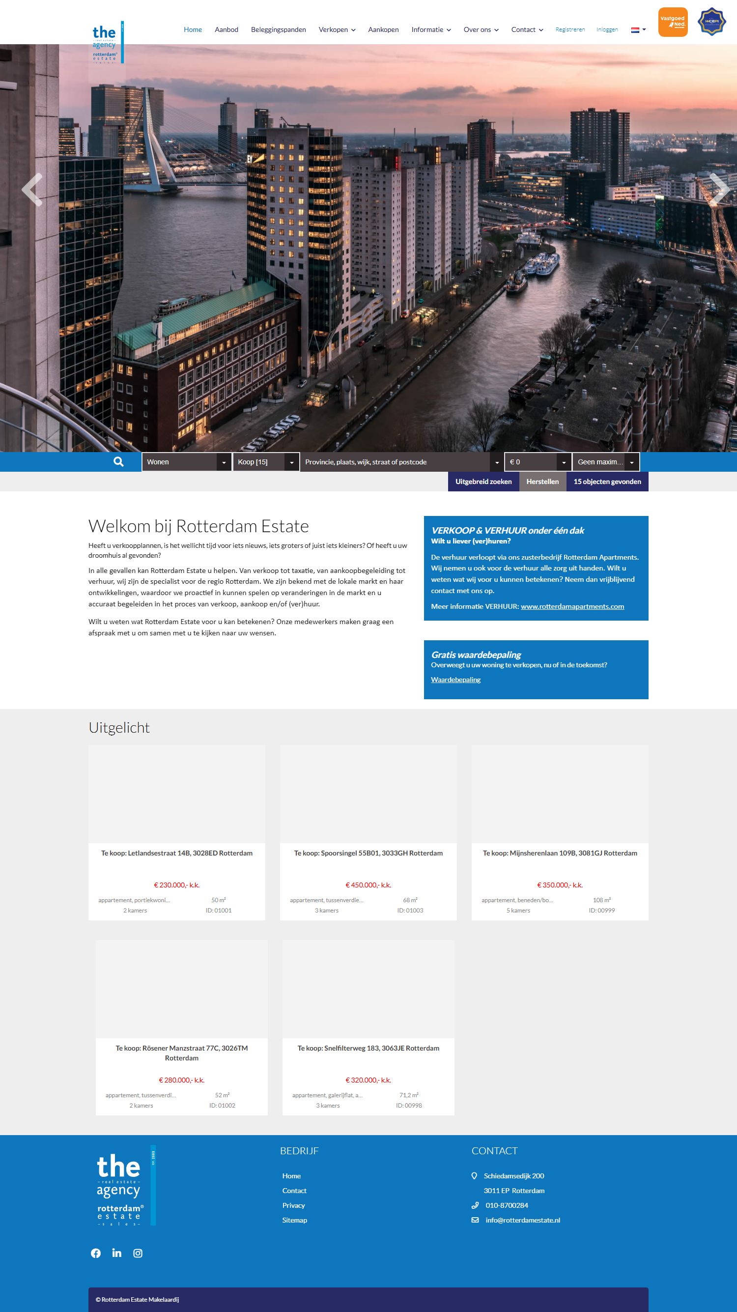 Screenshot van de website van www.rotterdamestate.nl