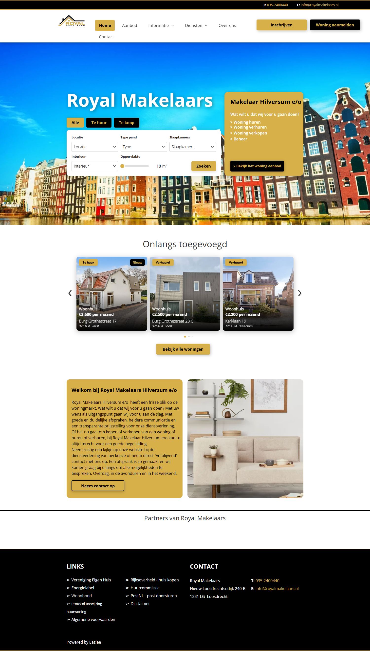 Screenshot van de website van www.royalmakelaars.nl