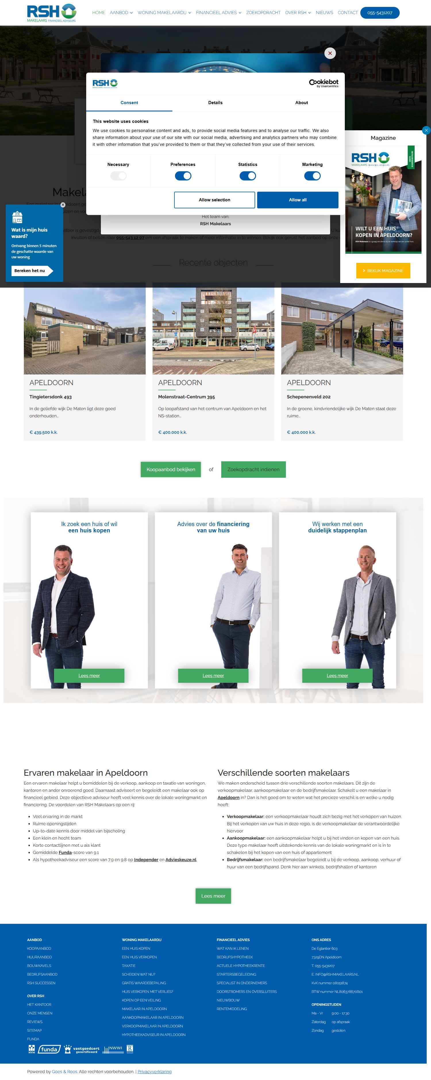 Screenshot van de website van www.rshmakelaars.nl