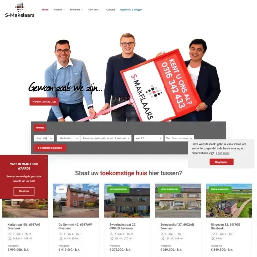 Screenshot van de website van www.s-makelaars.nl