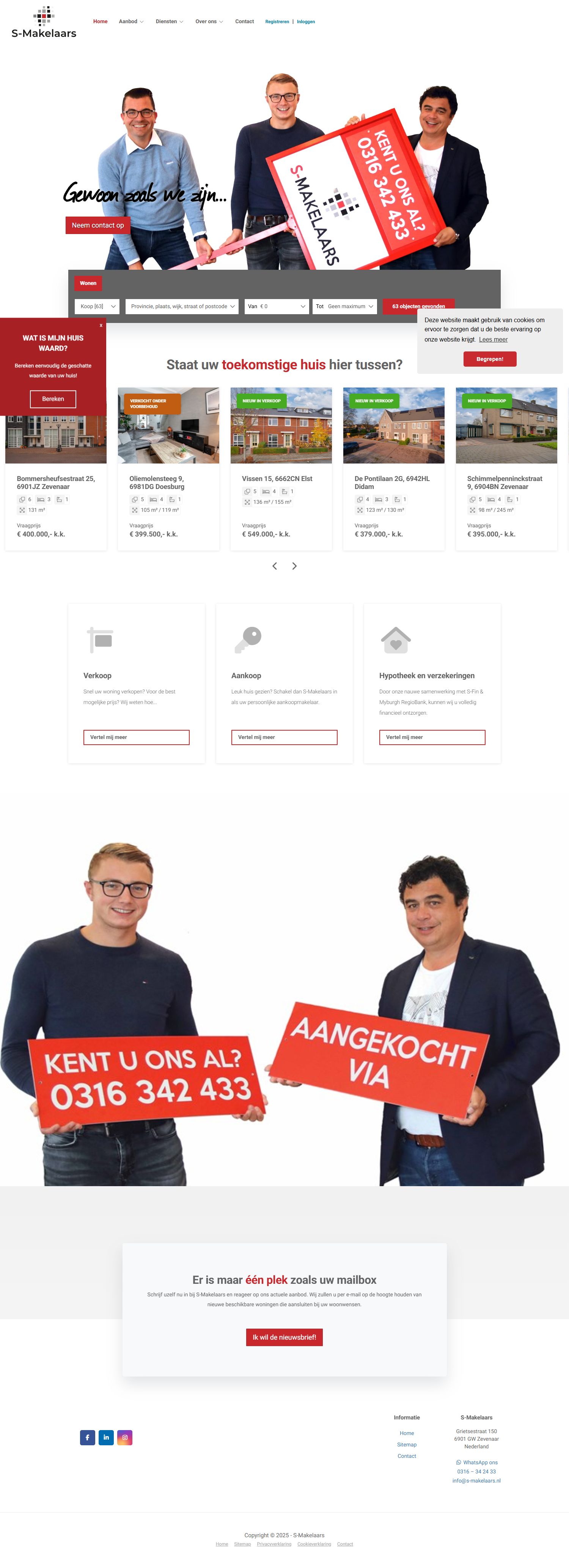 Screenshot van de website van www.s-makelaars.nl