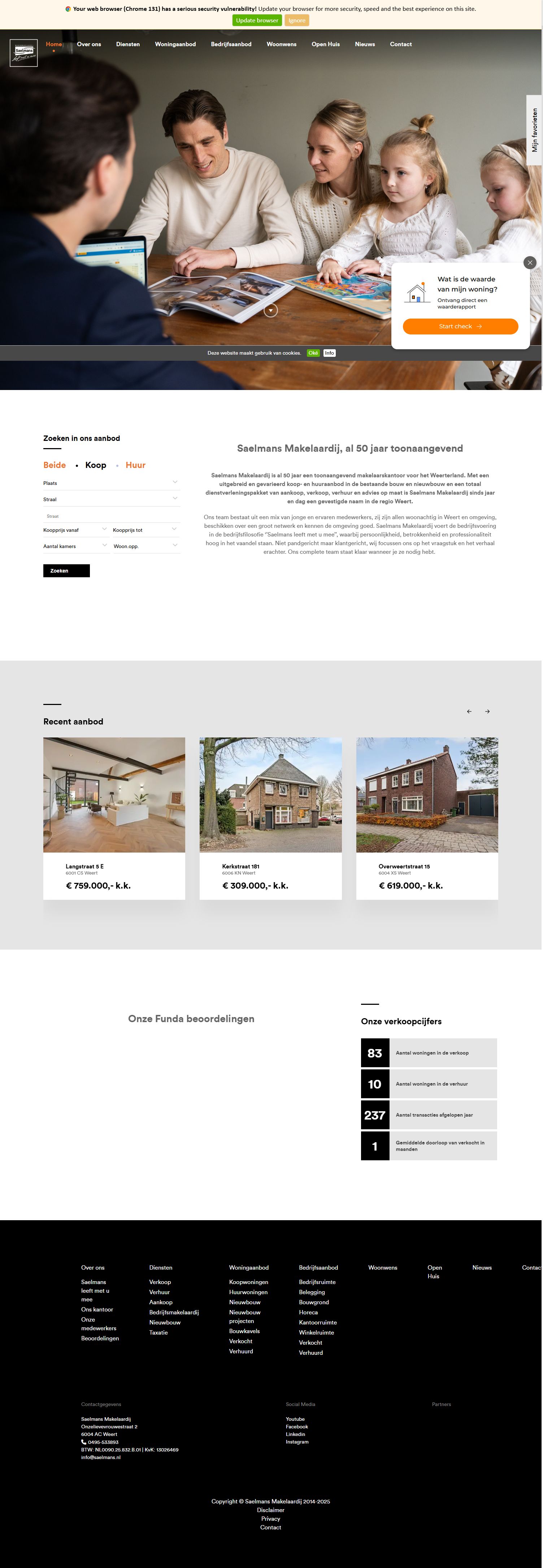 Screenshot van de website van www.saelmans.nl