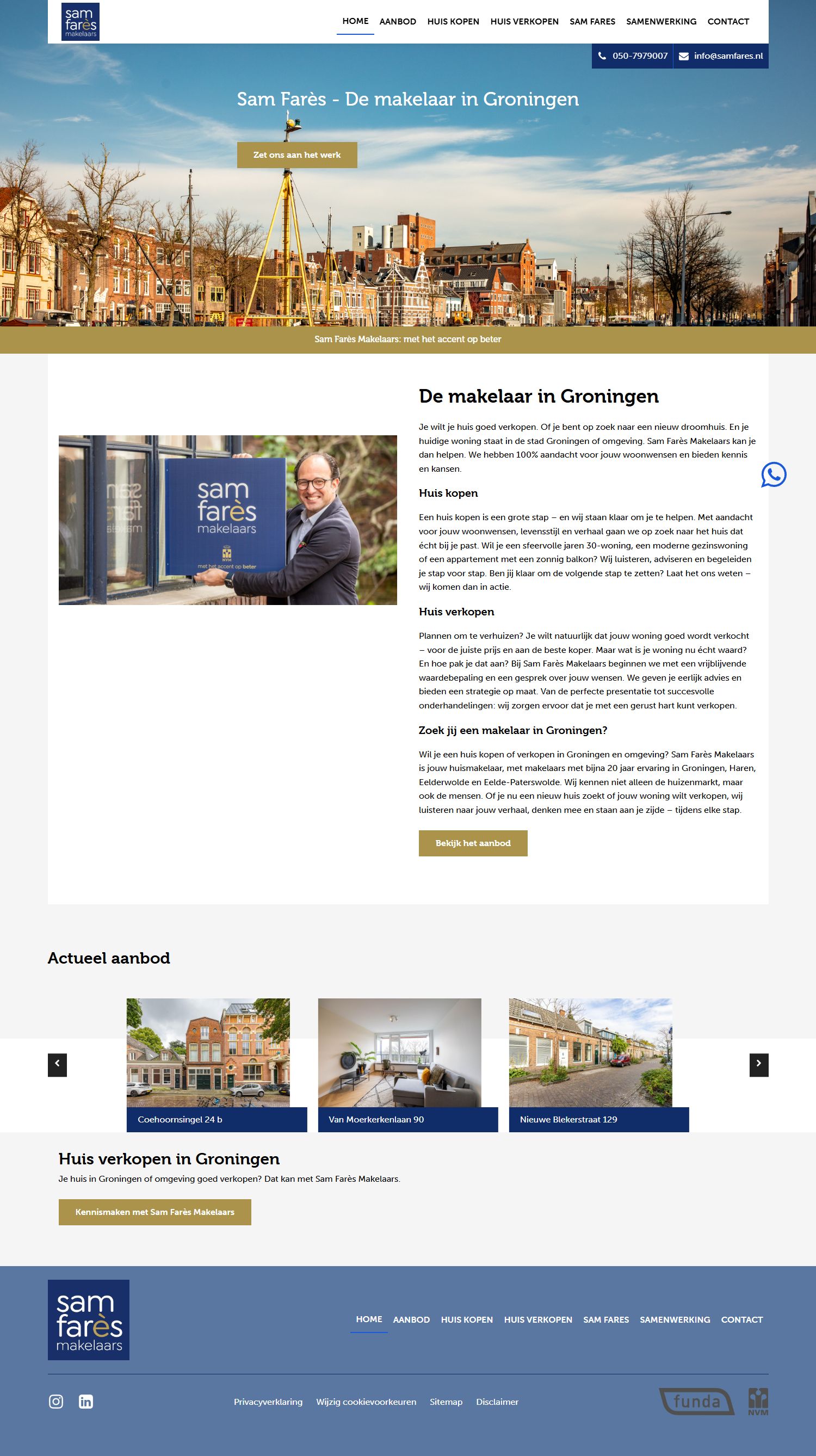 Screenshot van de website van www.samfares.nl