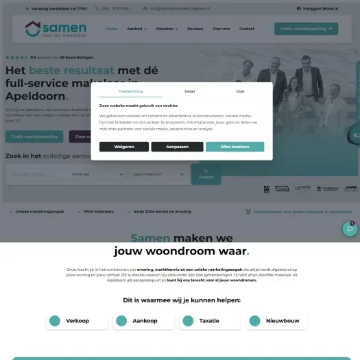 Screenshot van de website van www.samenmetdemakelaar.nl