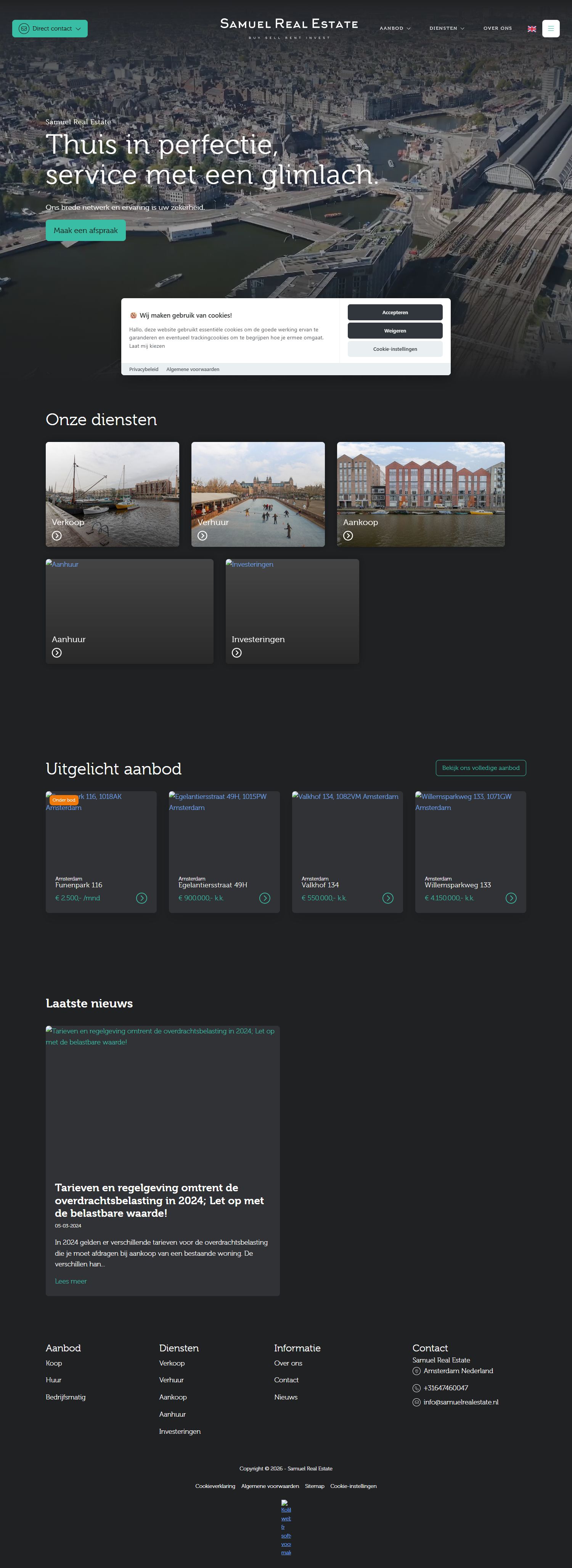 Screenshot van de website van samuelrealestate.nl