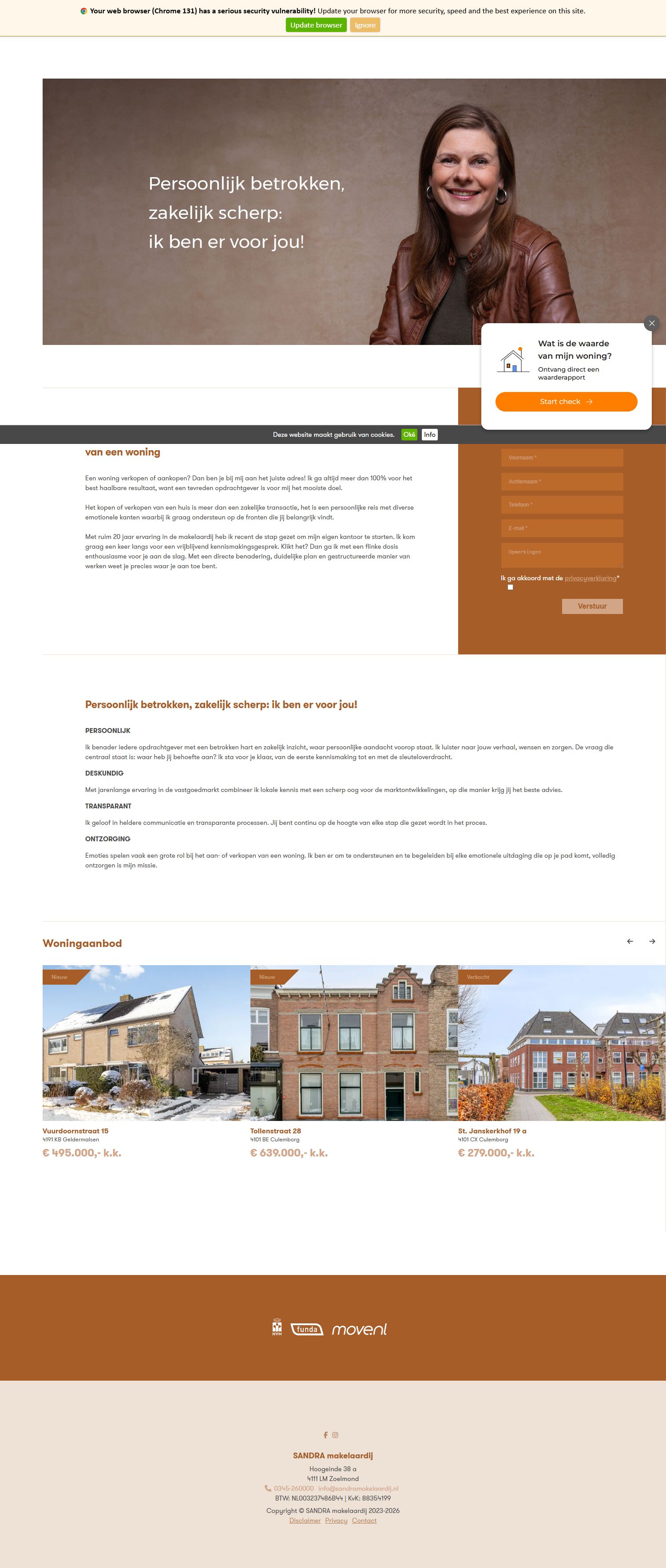 Screenshot van de website van www.sandramakelaardij.nl