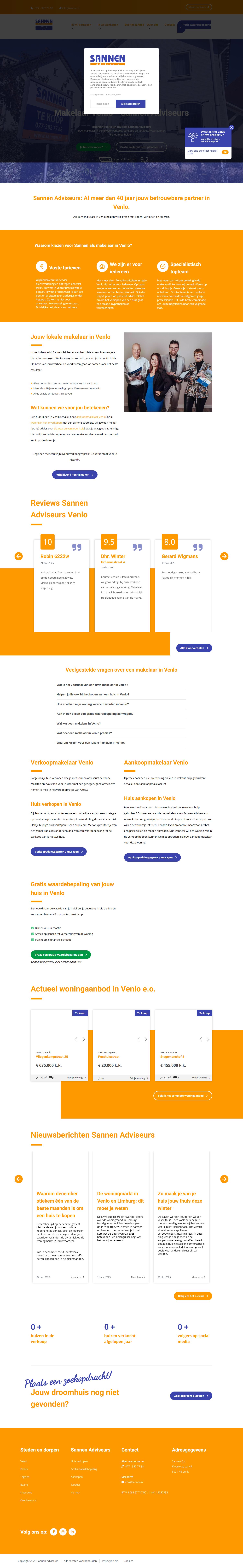 Screenshot van de website van www.sannen.nl