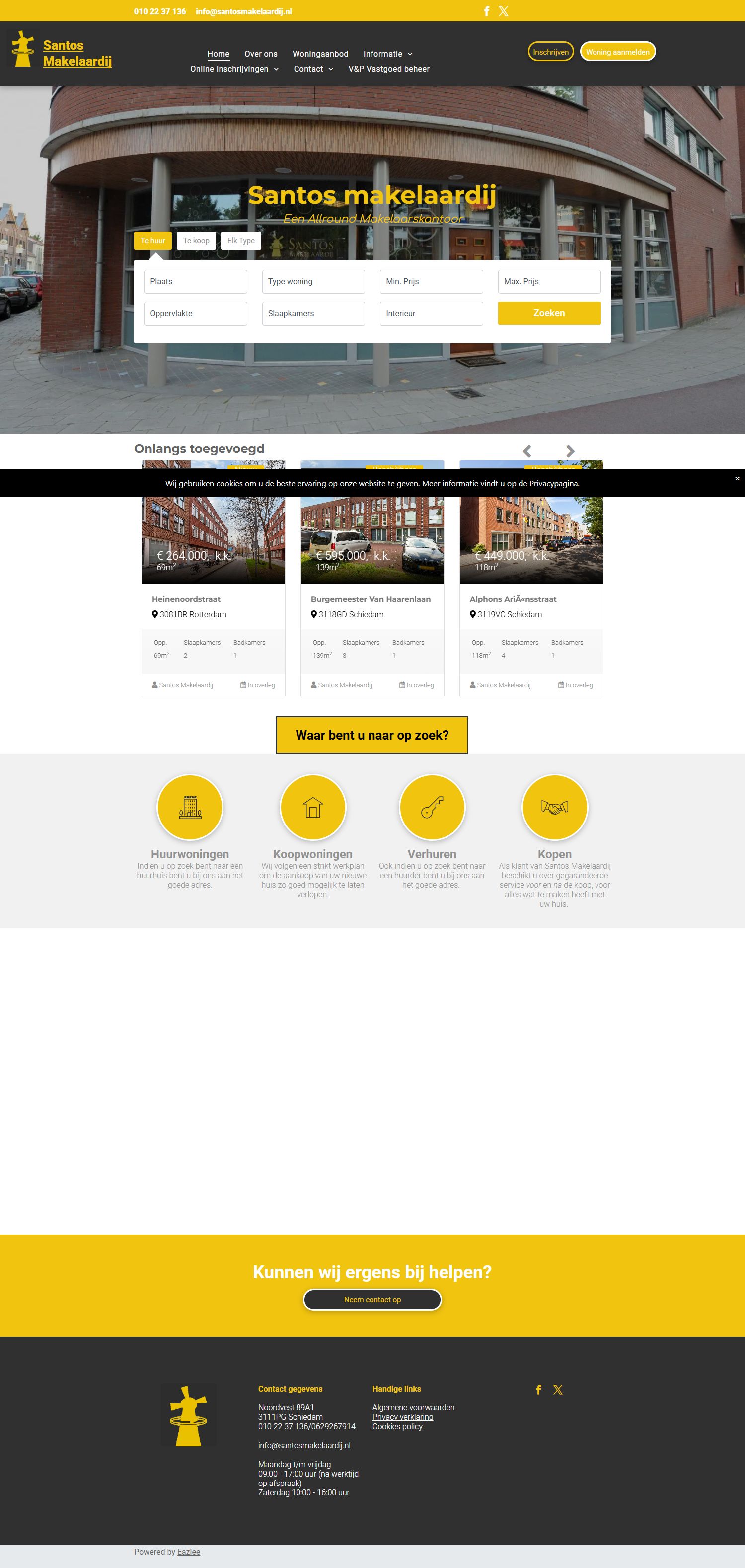 Screenshot van de website van www.santosmakelaardij.nl