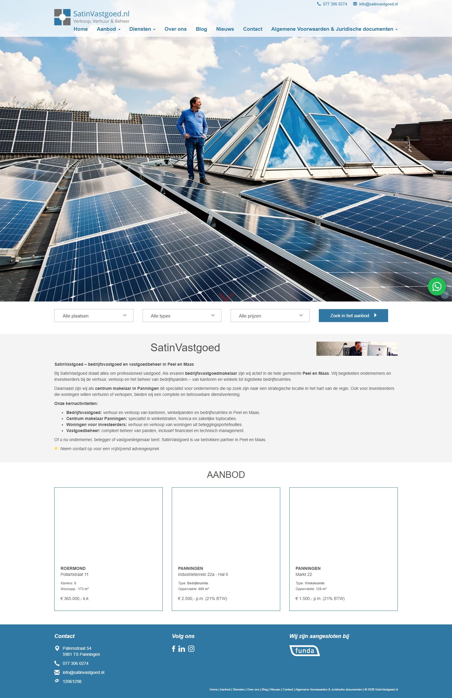 Screenshot van de website van www.satinvastgoed.nl