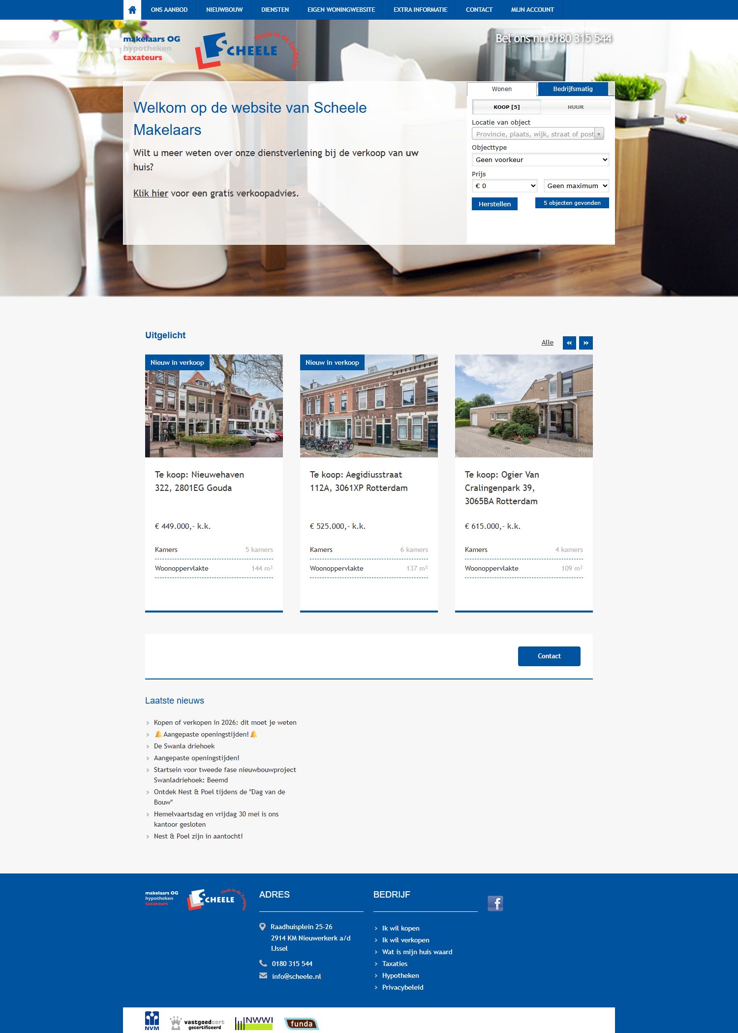 Screenshot van de website van www.scheele.nl