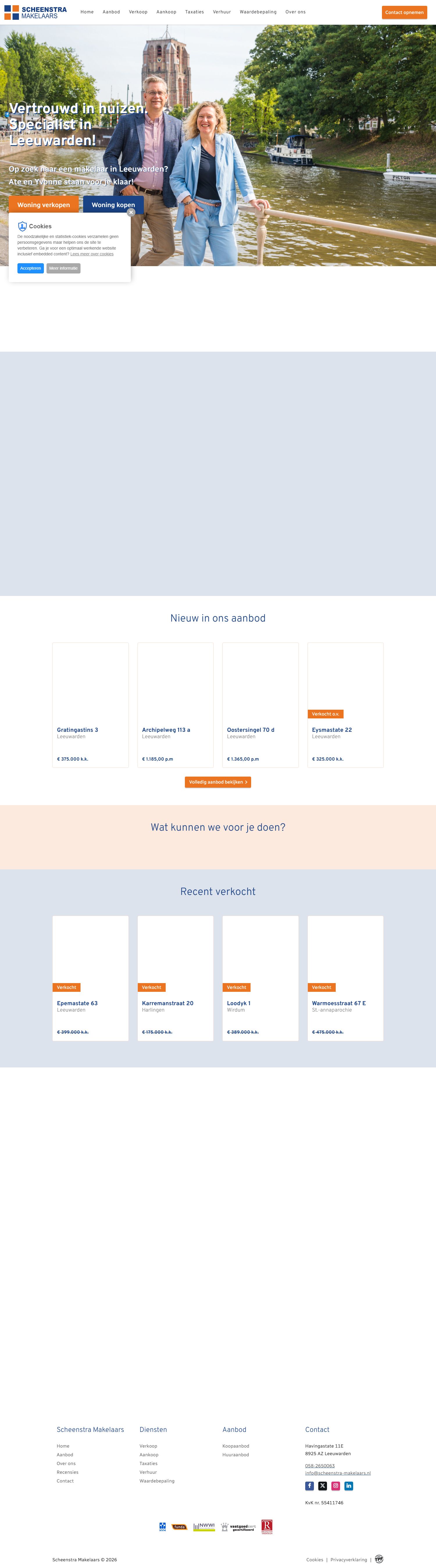 Screenshot van de website van www.scheenstra-makelaars.nl