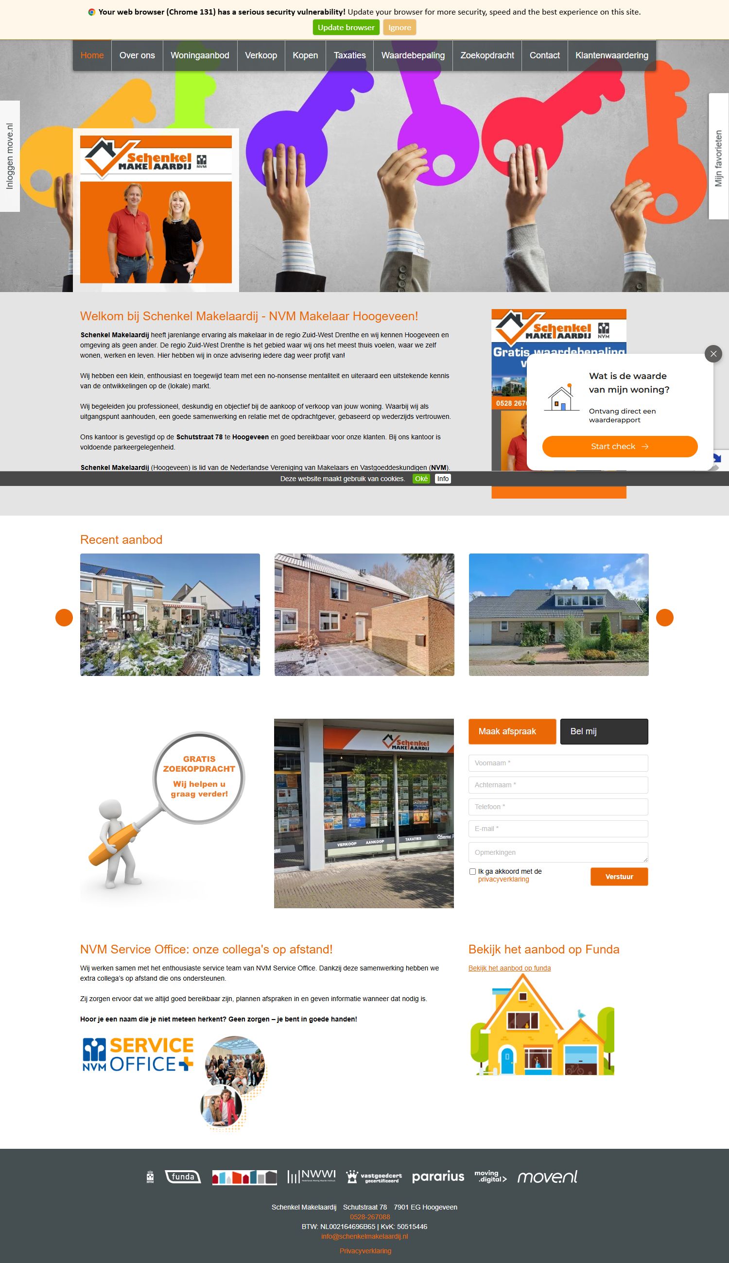 Screenshot van de website van www.schenkelmakelaardij.nl