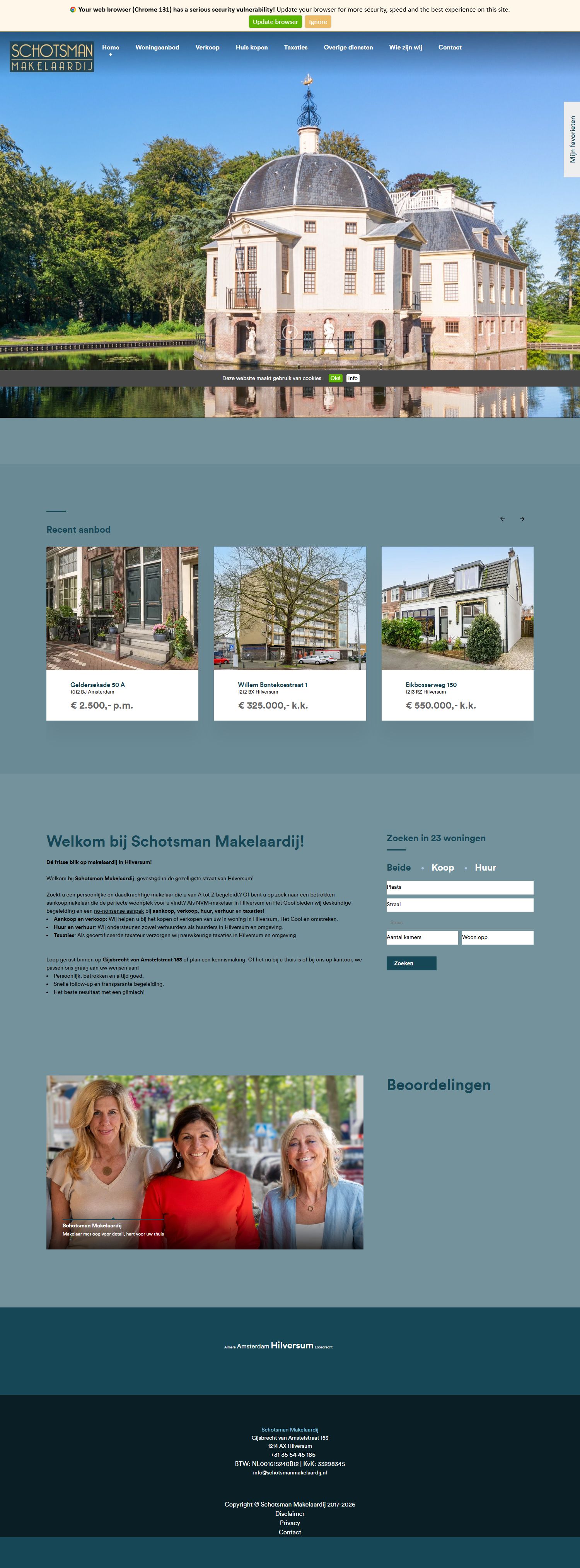 Screenshot van de website van www.schotsmanmakelaardij.nl
