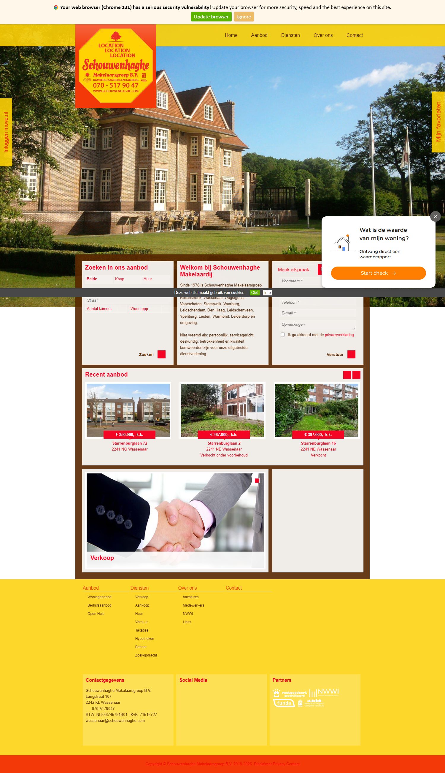 Screenshot van de website van www.schouwenhaghe.com