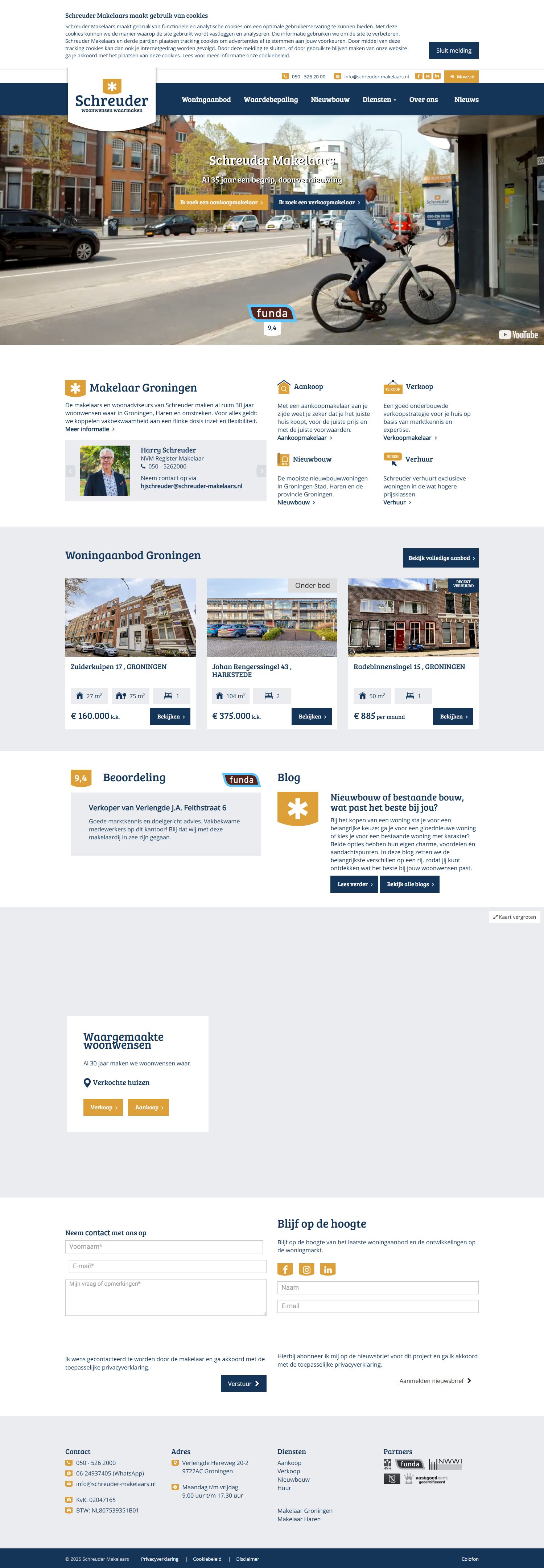 Screenshot van de website van www.schreuder-makelaars.nl