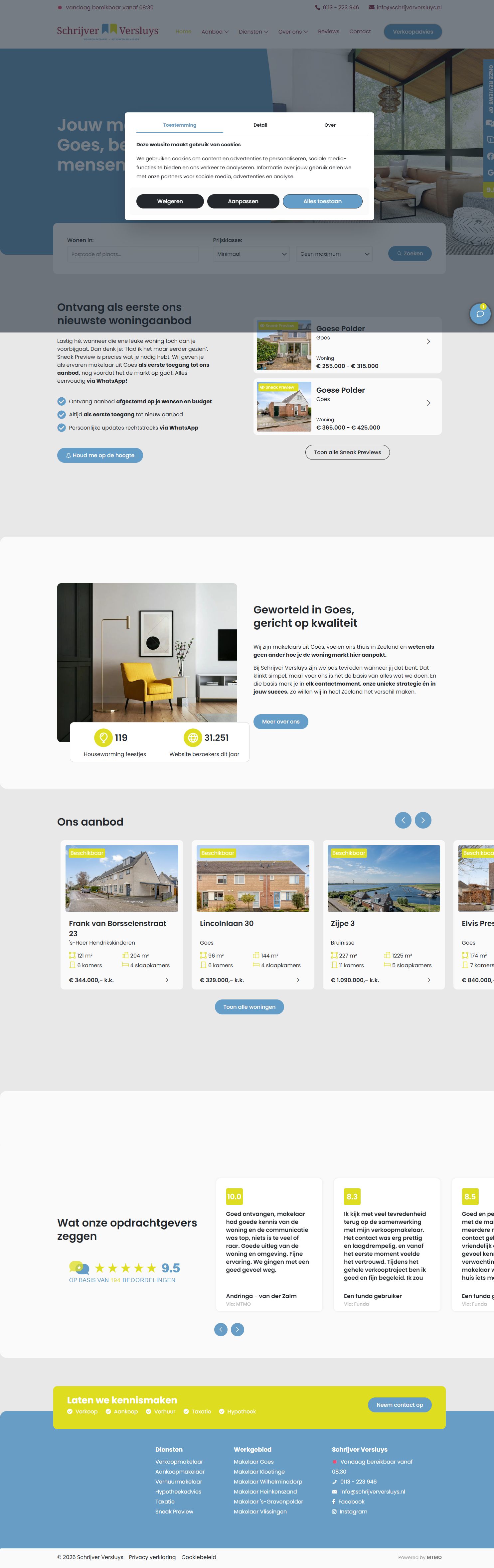 Screenshot van de website van www.schrijverversluys.nl