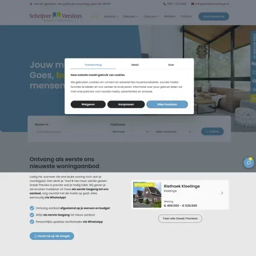 Screenshot of the website of www.schrijverversluys.nl