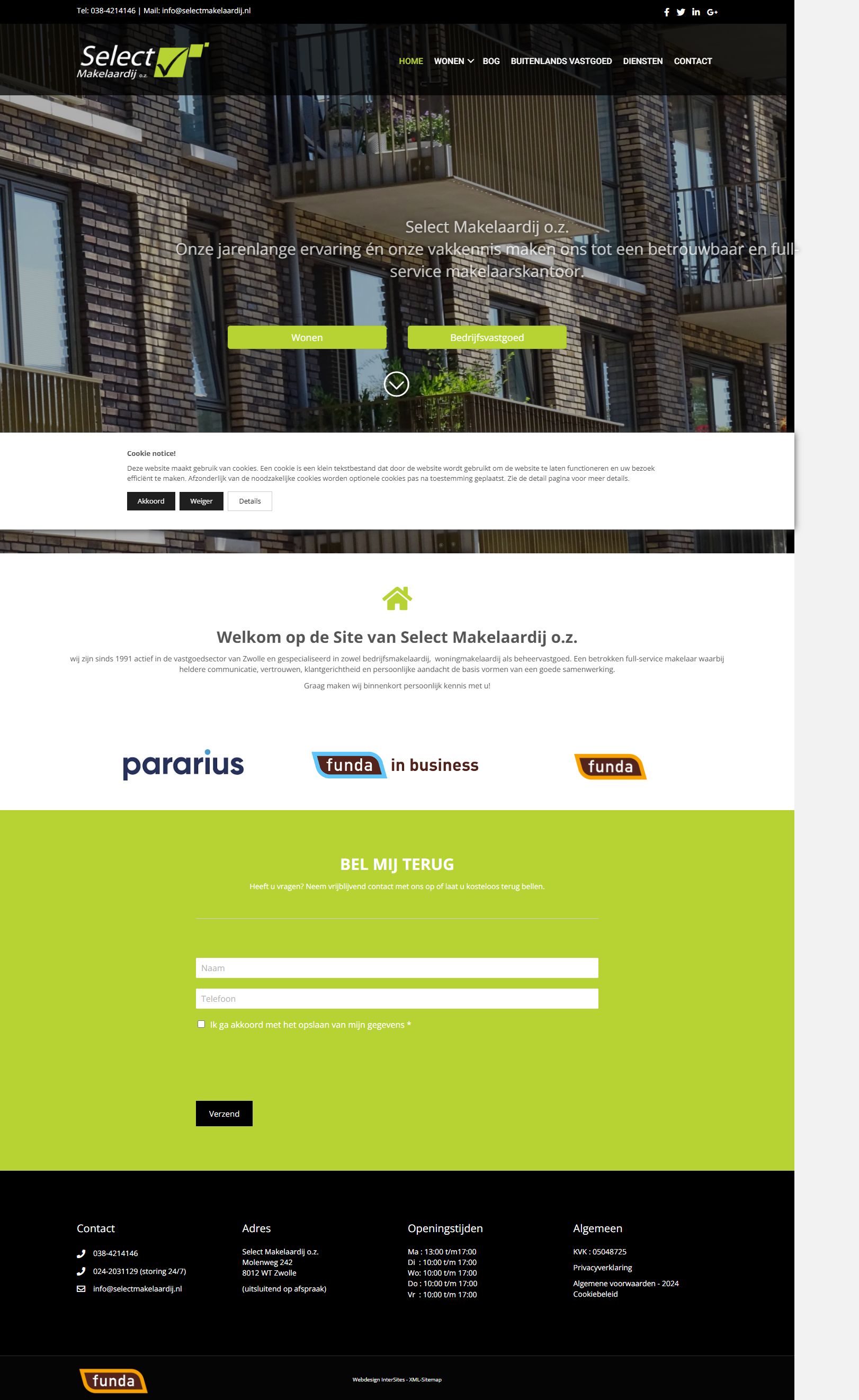 Screenshot van de website van www.selectmakelaardij.nl