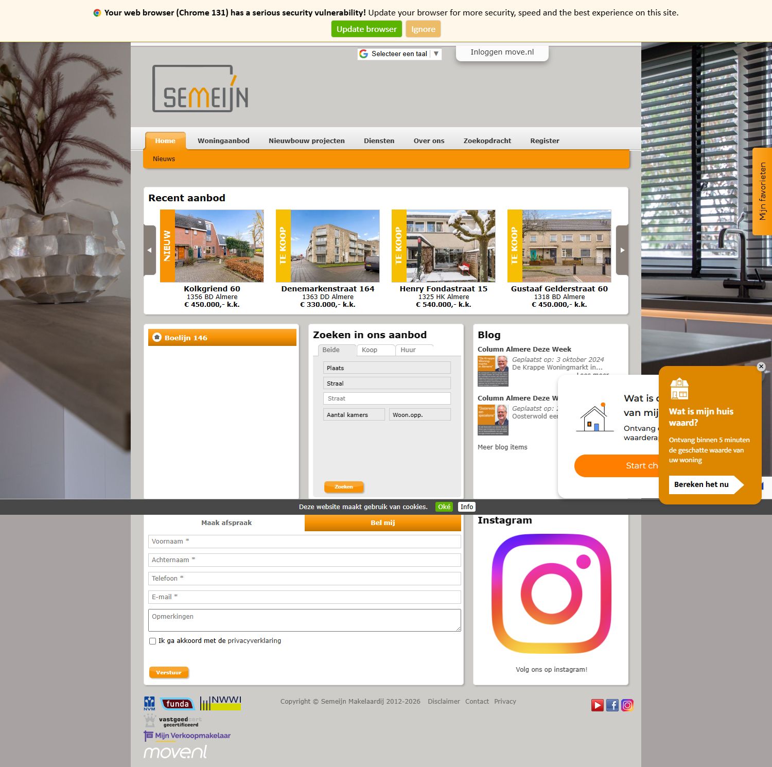 Screenshot van de website van www.semeijnmakelaardij.nl