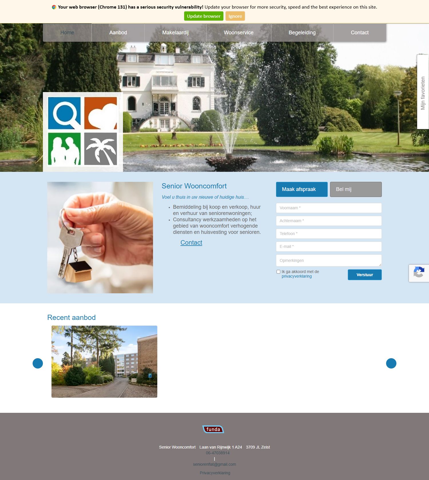 Screenshot van de website van www.senior-makelaardij.nl